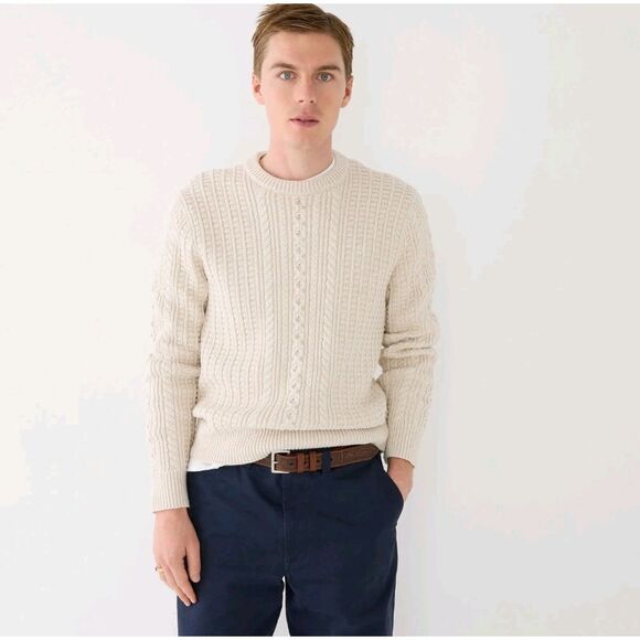 Men's J. Crew Cream Cableknit Fisherman Sweater - Picture 1 of 13